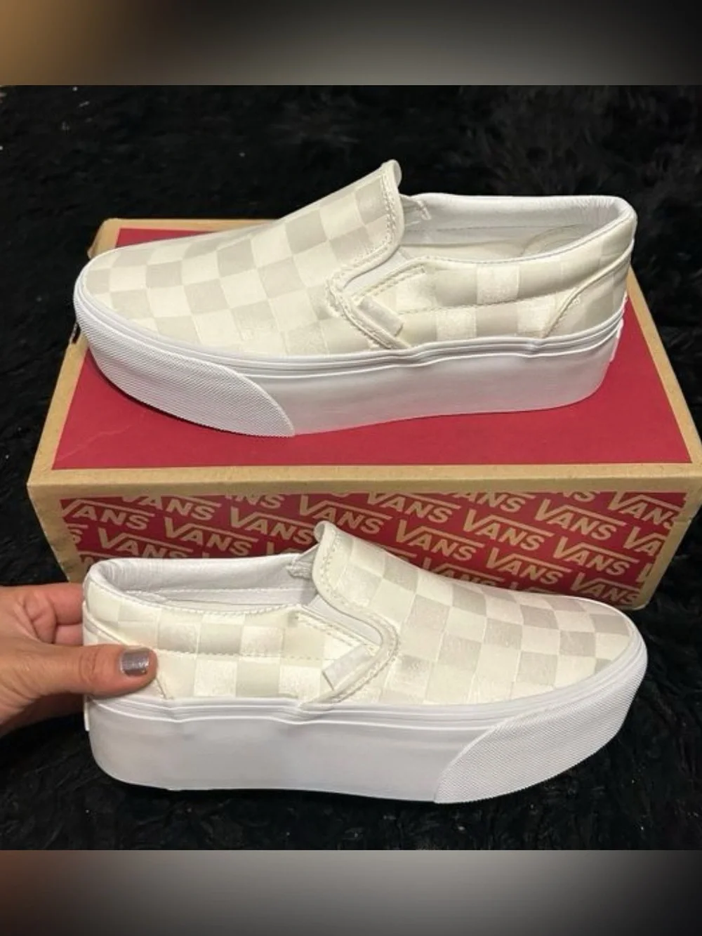 VANS checkerboard cream platform slip on shoes sneakers women’s 9 new